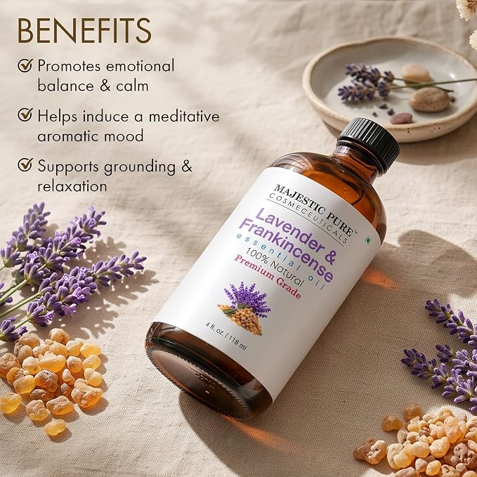 Majestic Pure Lavender & Frankincense Essential Oil Blend, 4 Fl Oz | Aromatherapy Oil, For Diffusers, For Humidifiers, Candle & Soap Making
