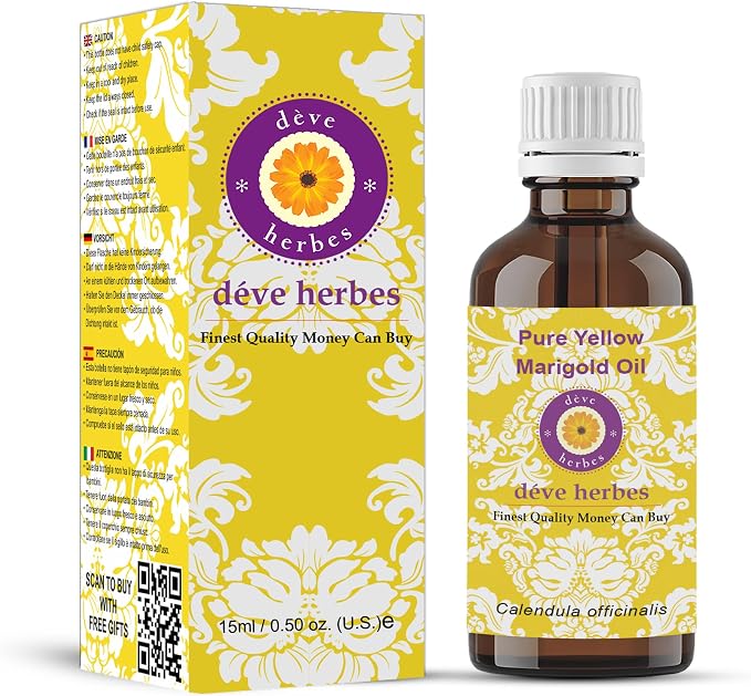 Deve Herbes Yellow Marigold Oil (Calendula officinalis) | Infused | Pure | Non-Sticky | Lightweight | For Facial Care | Men & Women | 15ml X 2 (1 oz)