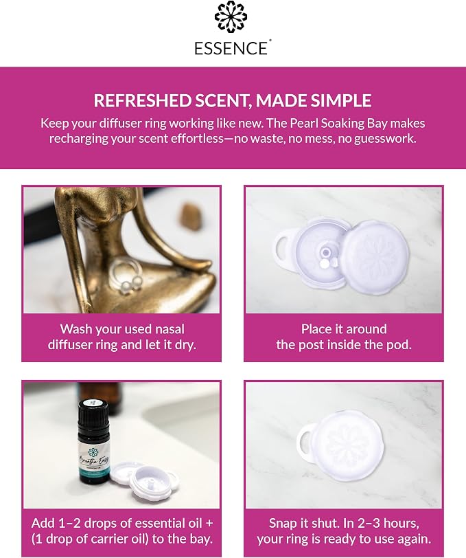 Essence Pearl Travel Case | Nausea Relief Essential Oil | Aromatherapy Nasal Diffuser & Essential Oil Carrying Case | Peppermint & Ginger Blend | Travel-Friendly Kit | White Pod