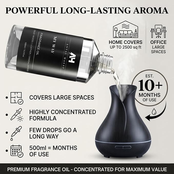 My Way 500mL Essential Oil Scent - Luxury Hotel Inspired Aromatherapy Scent Diffuser Oil - Lush Sandalwood, Warm Virginia Cedar, & Beautiful Iris - Inspired by One Hotel Miami Beach