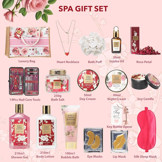 Gifts for Women, Birthday Gifts - 35 Pcs Bath and Body Gift Set Rose Spa Gifts Set Skin Care Set for Women, Gift Set for Christmas, Mothers Day, Valentines Day, Birthday, Gift for Mom