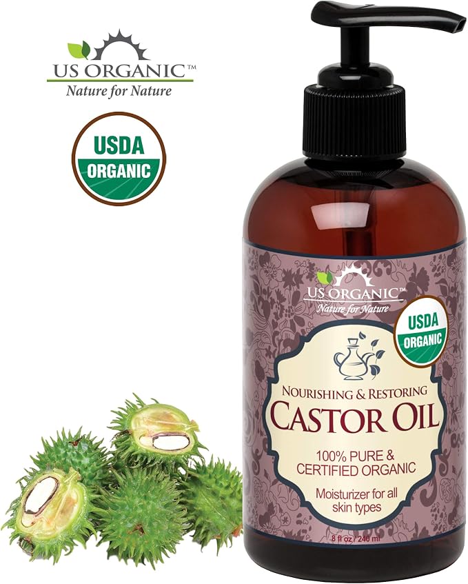 US Organic Castor Oil, USDA Certified Organic,Expeller Pressed, Hexane Free, 100% Pure & Natural moisturizing and emollient properties, For Skin, Hair Care, Eyelashes, DIY projects (8 oz (240 ml))