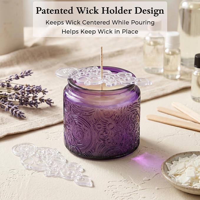 10 oz Purple Sun Moon Stars Candle Jars with Metal Lids, 9 Pack | Patented Embossed Design, Includes Wick Centering Devices & Warning Labels, Multiple Color Options