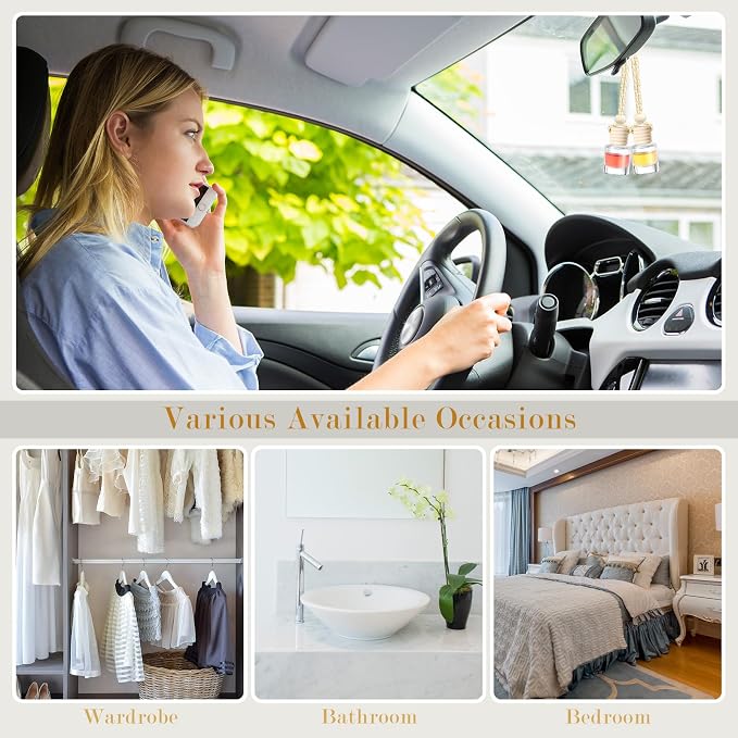 200 Pcs 8 ml Hanging Car Air Freshener Diffuser Bulk Clear Empty Essential Oil Diffuser Bottles Aromatherapy Fragrance Perfume Pendant Glass Vials Car Interior Ornament Decoration
