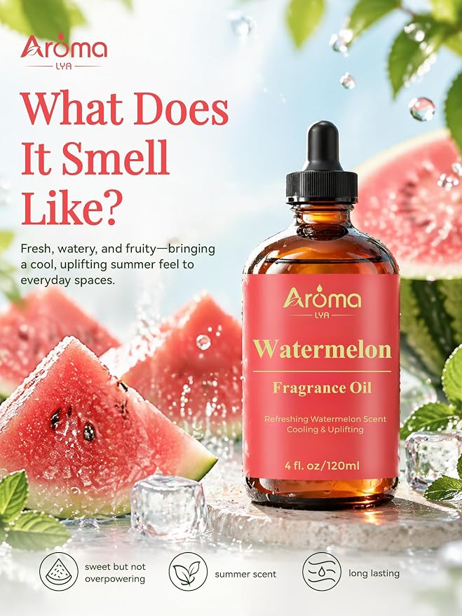 Watermelon Fragrance Oil is Designed for Diffuser use and Home scenting, Bringing a Refreshing Watermelon Scent with a Cool, Uplifting Feel into Your Space