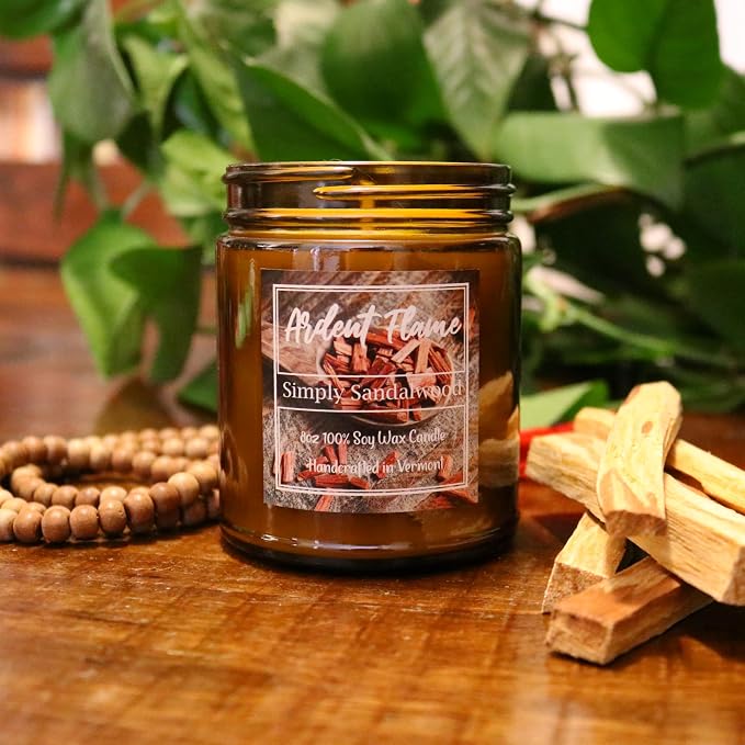 Candles | Simply Sandalwood | 100% Natural Soy Wax Candle for Home Decor | Highly Scented | Premium Fragrance | Handmade in Vermont, USA | 8 oz | Long Lasting | Gift for Women and Men