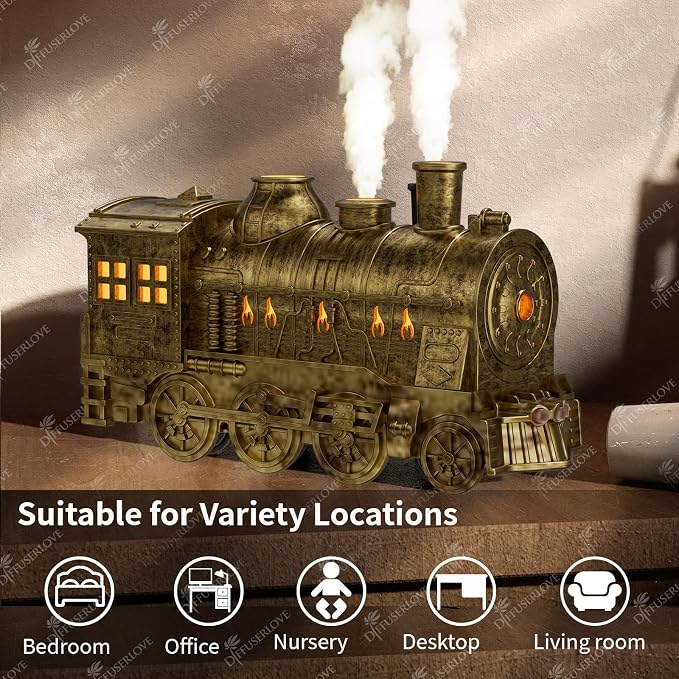 Diffuserlove Essential Oil Diffuser 300ML Train Cool Mist Humidifier Quiet Aromatherapy Diffuser with Night Light for Bedroom Desk
