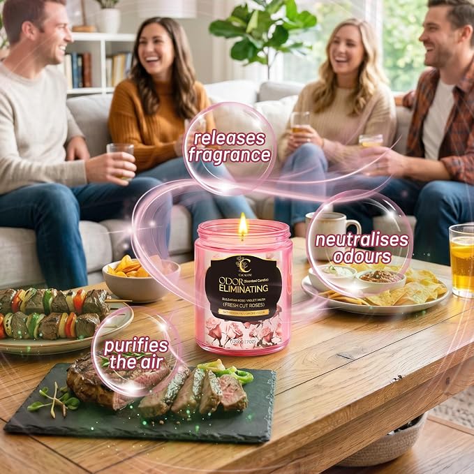 Rose Odor Eliminating Candles, Pet Scented Candles for Home, Single Wick Soy Candle Gifts for Women, Men, Ideal for Creating Relaxing Atmosphere, Over 50 Hours of Burn Time