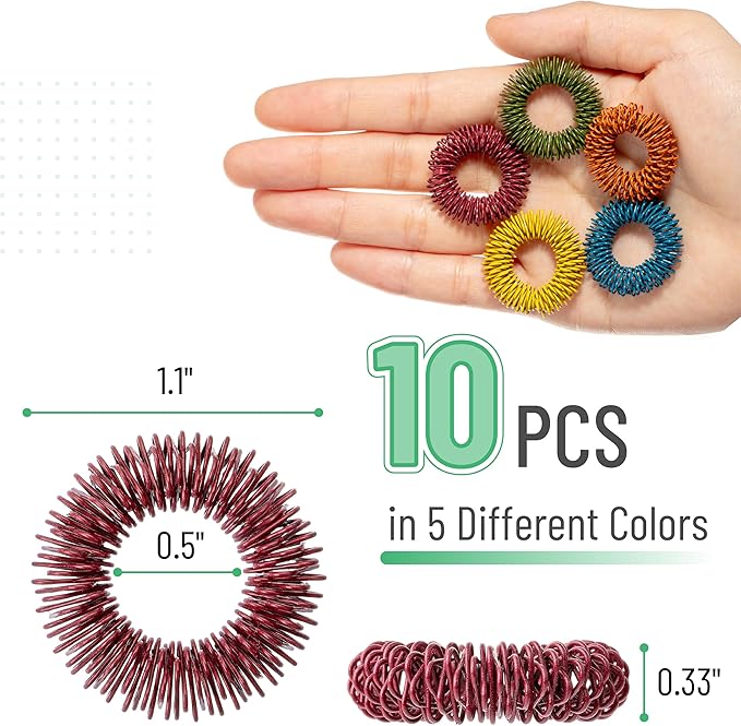 Mr. Pen- Spiky Sensory Rings, 10 Pack, Assorted Colors | Stress Relief Fidget Sensory Toys, Fidget Ring for Anxiety, Massager, Individuals with BFRB, ADHD and Attention Disorder
