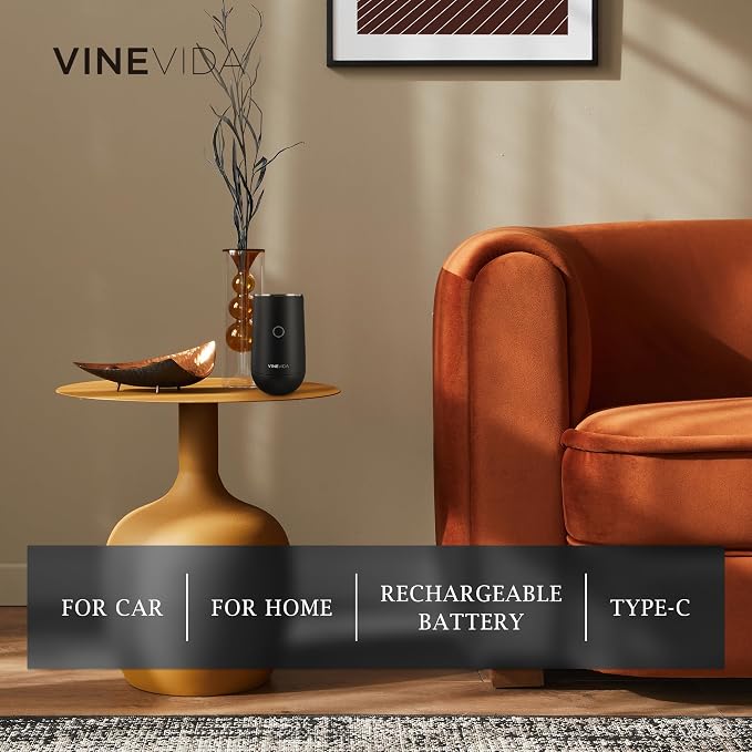 VINEVIDA Waterless Diffuser - Essential Oil Diffuser for Home - Black Scent Diffuser for Home, Battery Operated Aromatherapy Diffuser - Car, Room Fragrance Air Diffuser