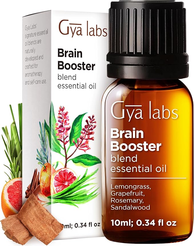 Energy & Brain Booster Essential Oils for Diffuser Set - Aromatherapy Grade Essential Oils Set - 2x0.34 fl oz - Gya Labs