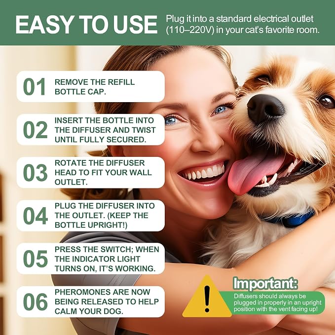 Dog Calming Pheromone Diffuser for Dogs, Plug-in + 3 Refills Kit, Supports Relaxed Behavior, Helps Ease Stress, Anxiety, Barking, Fear During Loud Events, Separation, Travel, 90 Days Non-Toxic Care
