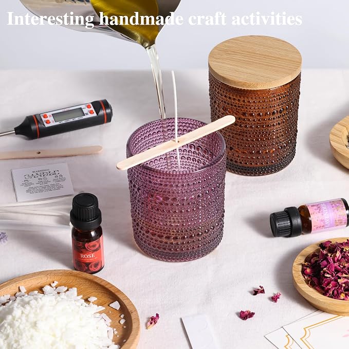 DARJEN Candle Making Kits for Beginners, DIY Starter Scented Candles Making Kit - 2 Glass Jars(Purple, Amber), Soy Wax, Scented, Card & More, Full Soy Candle Making Supplies Set Perfect Gifts