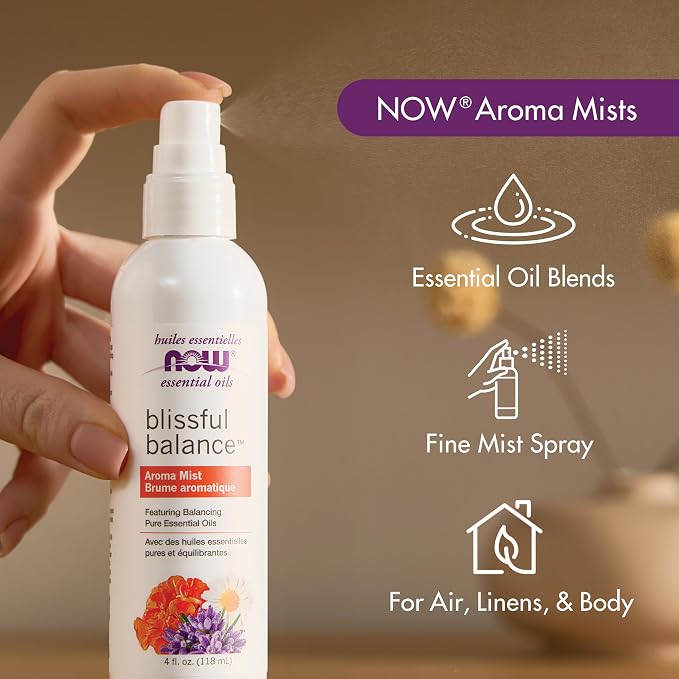 Now Essential Oils Mind that Energy Aroma Mist, 4 Fl. Oz - Peppermint, Lemon, Frankincense, Rosemary, Lavender, Sandalwood - Aromatherapy, Organic, Beige (Pack of 2)