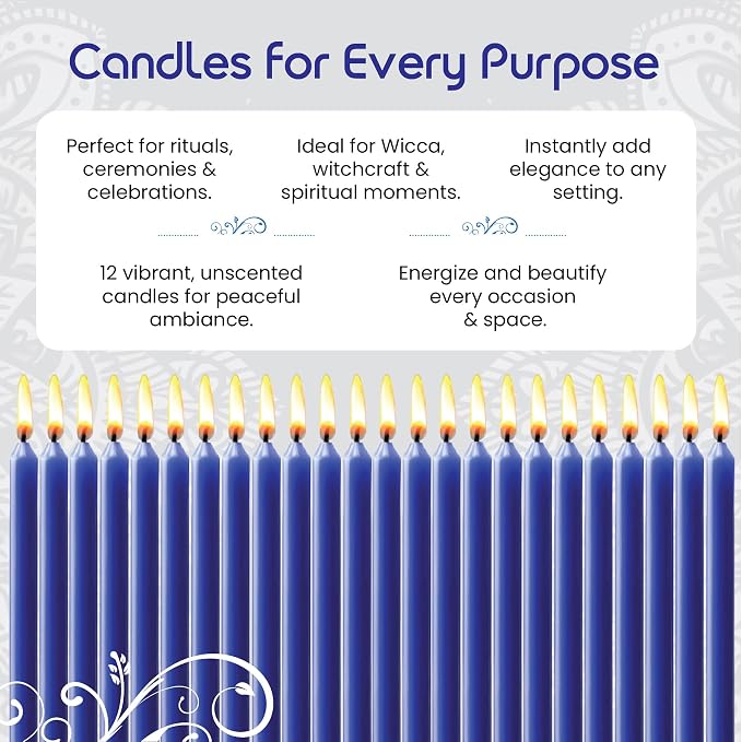 Box of 12 Dark Blue Candles |4 inches Dripless Paraffin Wax Candles | Witchcraft Supplies for Your Personal Wiccan Altar, Spells, Charms & Intentions | Witchy Room Decor | Taper Candlesticks