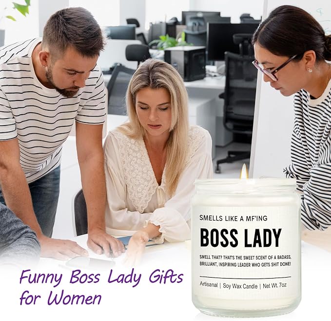 Leebbsin Boss Lady Gifts for Women- Funny Boss Lady Candle Handmade- Best Bosses Birthday Appreciation Gifts for Women, Female, Leader, Manager, Supervisor, Friend, Business Owner, Desk Office Decor