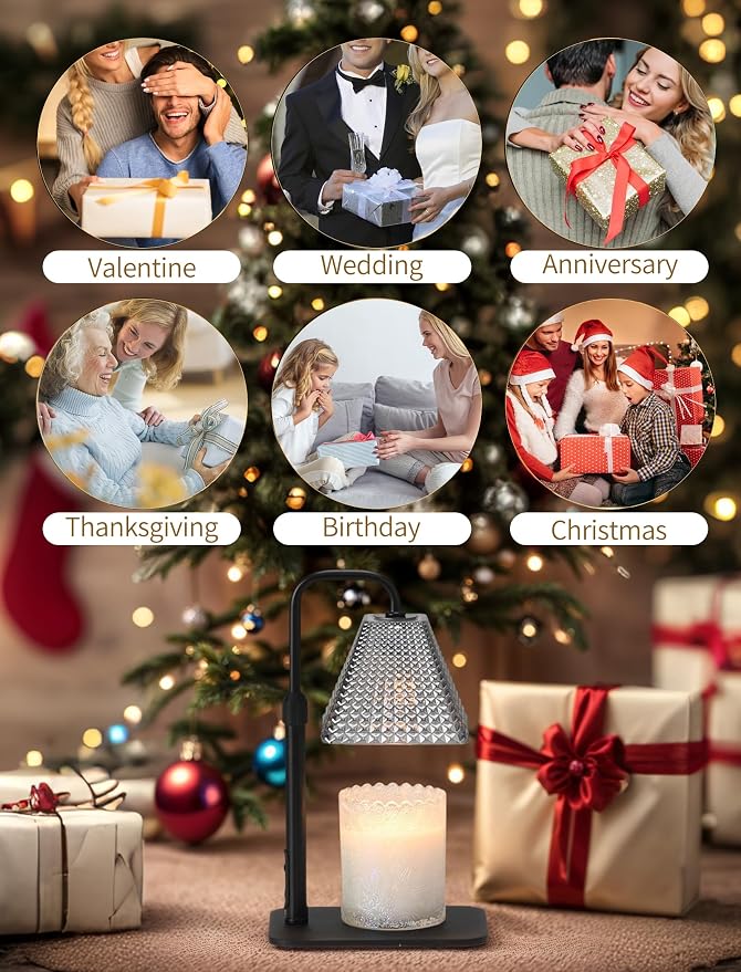 Candle Warmer Lamp with Timer & Dimmer, 2 Bulbs, Height Adjustable, Fit All Size Jar Scented Candles, Safe Aromatherapy Light for Sleep, Work, Yoga, Bedroom, Office, Gift (Crystal Pyramid)