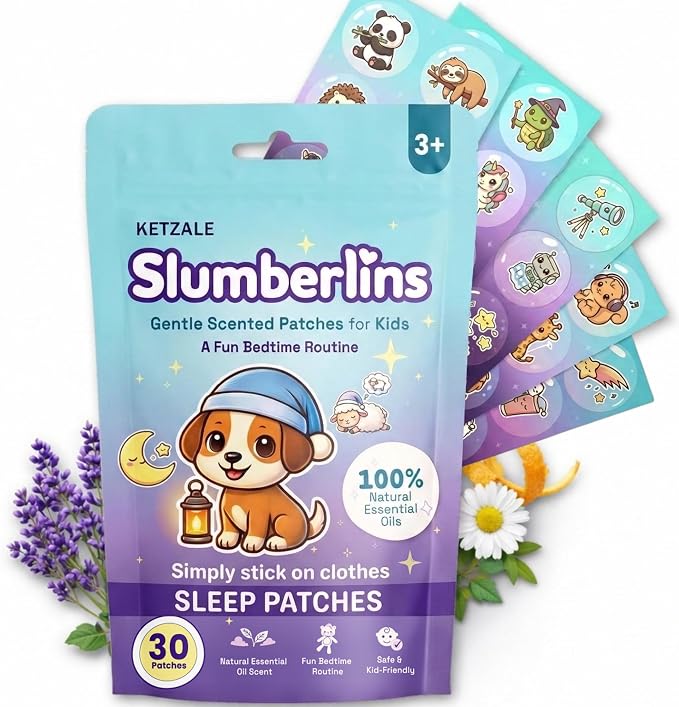 Slumberlins Calming Sleep Patches for Kids & Toddlers - Natural Bedtime Support Stickers with Lavender & Chamomile Essential Oils. Melatonin Free Aromatherapy Sleep Aid, Stick on Clothes, Age 3+, 30Ct
