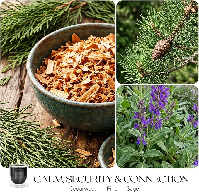 Cedar and Pine Scented Black Candle for Women Mens, Soy Wax Non Toxic Unique Small Glass Jar Candles & Spiritual Gifts for Home Rooms Fragrance