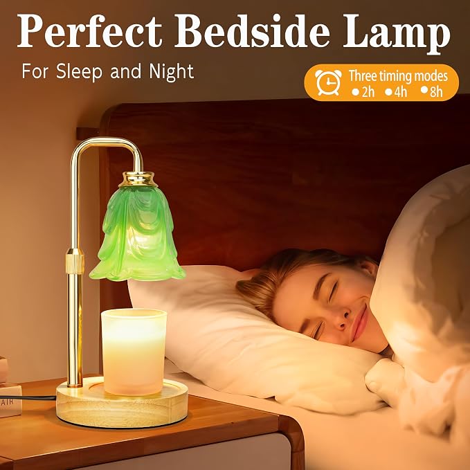 XJZJY Candle Warmer Lamp with Timer Dimmer, Adjustable Height Green Tulip Candle Wax Warmer, Christmas Birthday Gift for Mom Women, House Warming Gifts for New Home Bedroom Decor,Mint Green