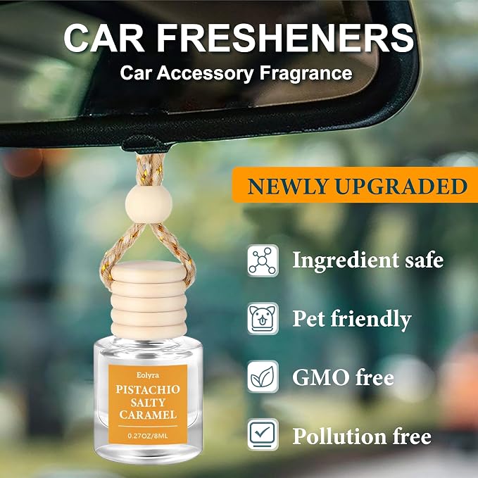 Hanging Car Air Freshener (Pack of 3) : Luxury Car Perfume for Women Men | Cute & Reusable Bottle with 45+ Days Long-Lasting Fragrance Oil Diffuser, Pistachio Salty Caramel