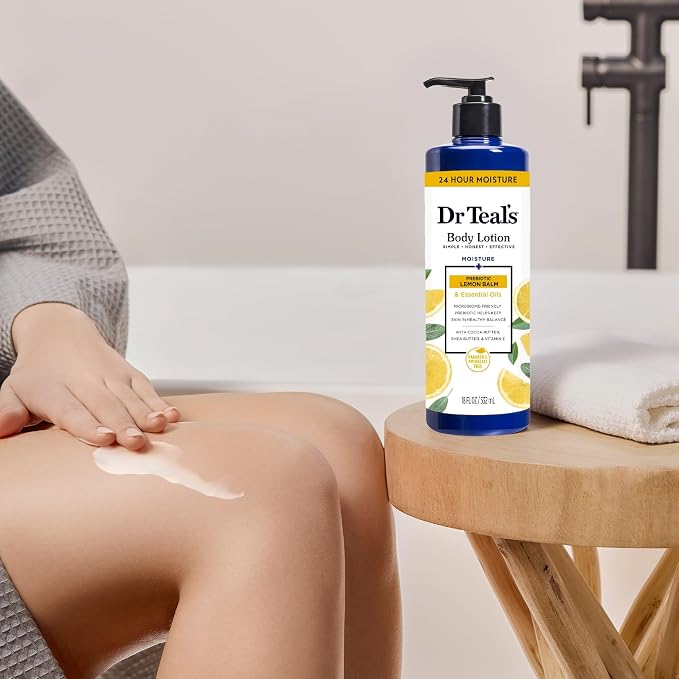 Dr Teal's Lemon Prebiotic Body Lotion with Lemon Balm & Essential Oils, 24-Hour Moisture, 18 fl oz (Pack of 3)