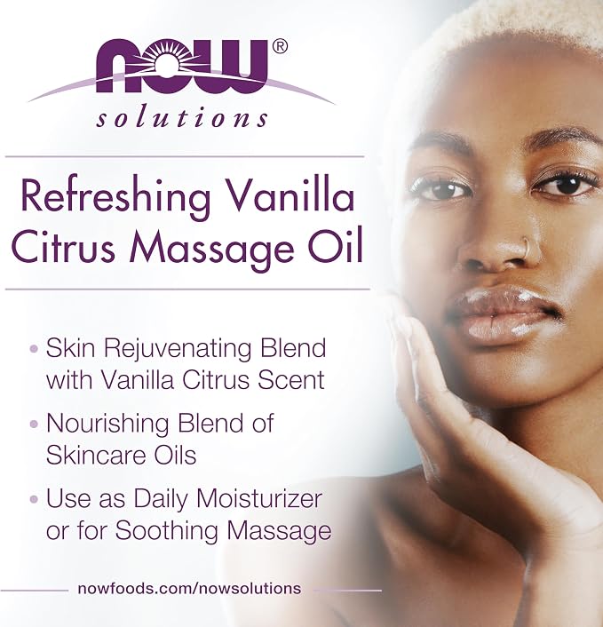 NOW Solutions, Refreshing Vanilla Citrus Massage Oil, Skin Rejuvenating Blend, Supple Skin, 8-Ounce