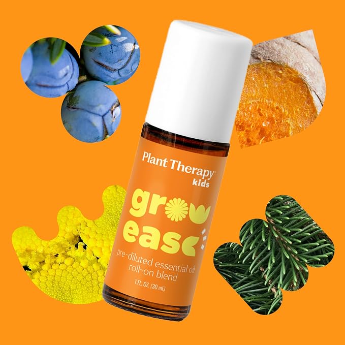 Plant Therapy Kids Grow Ease Essential Oil Roll-On 30 mL (1 oz), Growing Pains Relief for Kids, Muscle Aches & Leg Cramps, KidSafe, Pre-Diluted Essential Oil Blend