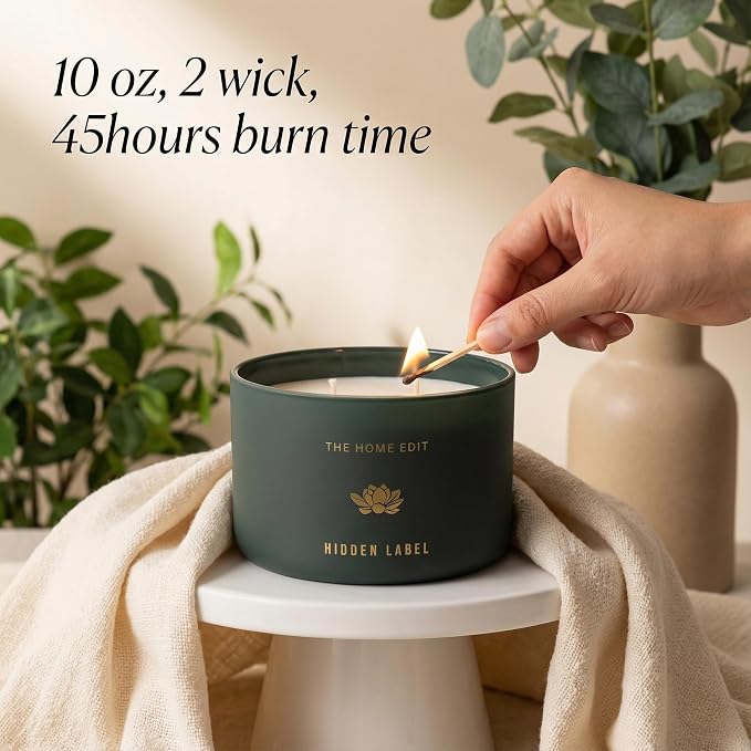 Hidden Label Marine & Flower Soy Candle, 10oz 2-Wick, 45H Coastal Fresh | Ocean Floral Aromatherapy | Non-Toxic Vegan Phthalate-Free | Even Melt No Tunneling | Modern Green Reusable Gift Jar