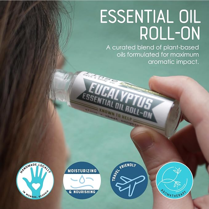 Rinse Bath & Body Eucalyptus Essential Oil Roll-On – Pure Eucalyptus Aromatherapy for Clearing & Refreshing Support | Squalane Oil Blend | Natural | Non-GMO | Travel Size | .35 oz