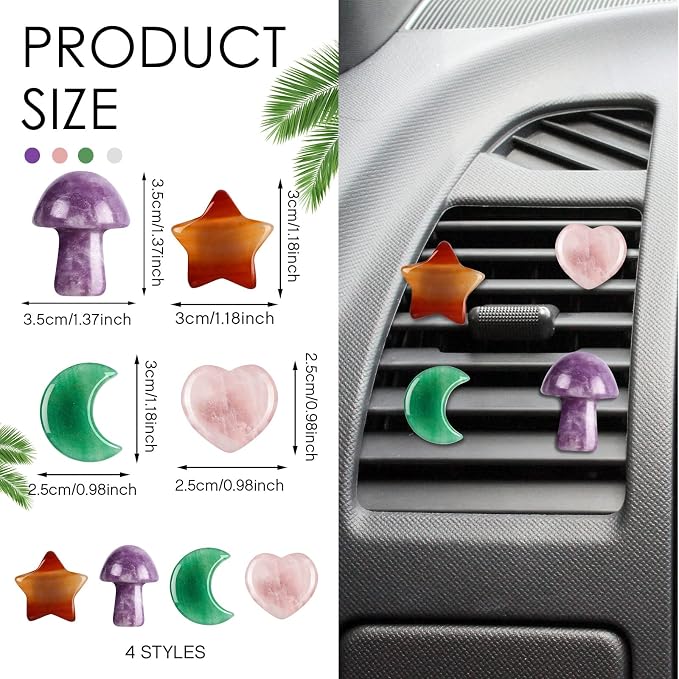 Tallew Heart Crystals Car Vent Clips Car Accessories for Women Quartz Crystals Air Fresheners Vent Clip(Cute Style)