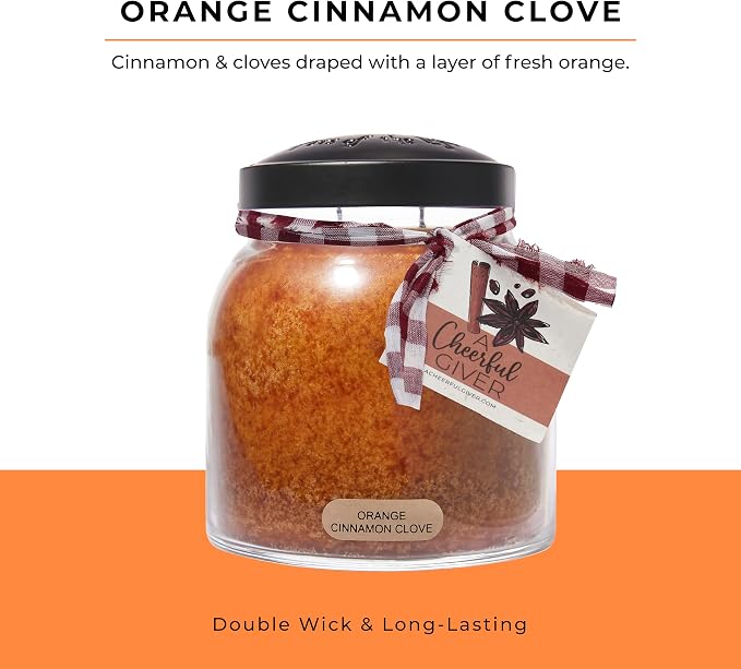 A Cheerful Giver — Orange Cinnamon Clove - 34oz Papa Scented Candle Jar with Lid - Keepers of the Light - 155 Hours of Burn Time, Gift for Women, Orange