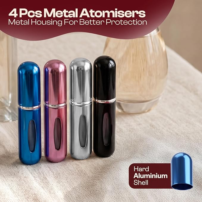 5ml Travel Perfume Bottle Refillable Atomizer Sprayer for Perfume,Leakproof Perfume Atomizer Travel, Portable Refillable Perfume Bottles, (Blue, Black, Pink, Silver)