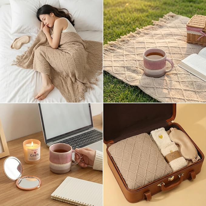 Christmas & Birthday Gifts for Women, Self Care Gift Basket Get Well Soon Care Package - Luxury Spa Set with Knitted Blanket, Fuzzy Socks, Mug, Candle, Scrunchie for Her, Mom, Best Friend