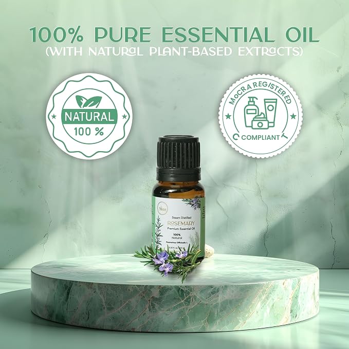 My ACE Rosemary Essential Oil 0.33 Fl Oz - Pure & Natural - Premium Grade for Aromatherapy, Diffuser, Skin, Hair, Massage, Candle & Soap Making, Home - Glass Bottle with Dropper - Long Lasting Scent