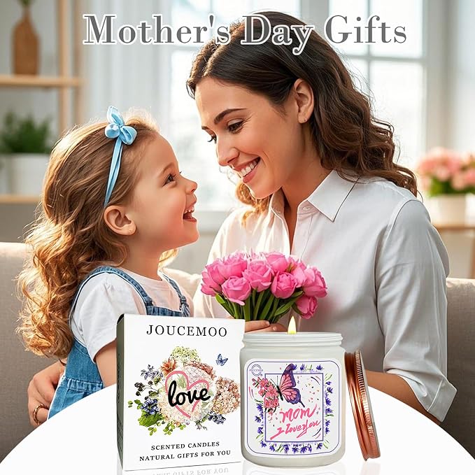 Gifts for Mom, Rose Lily Scented Candles for Home Scented, Soy Wax Aromatherapy Candle, Non Toxic, 50 Hour Long Burning, Birthday, Thanksgiving, Mothers Day Gifts (Mom I Love You, Pink)