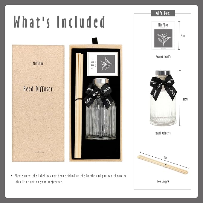 Hotel Fragrance Reed Diffuser, MitFlor White Tea Diffuser for Home Office, Inspired by Shangri-La Hotel, Essential Diffuser Oil Set with Natural Rattan Sticks, 100ml / 3.4 fl oz