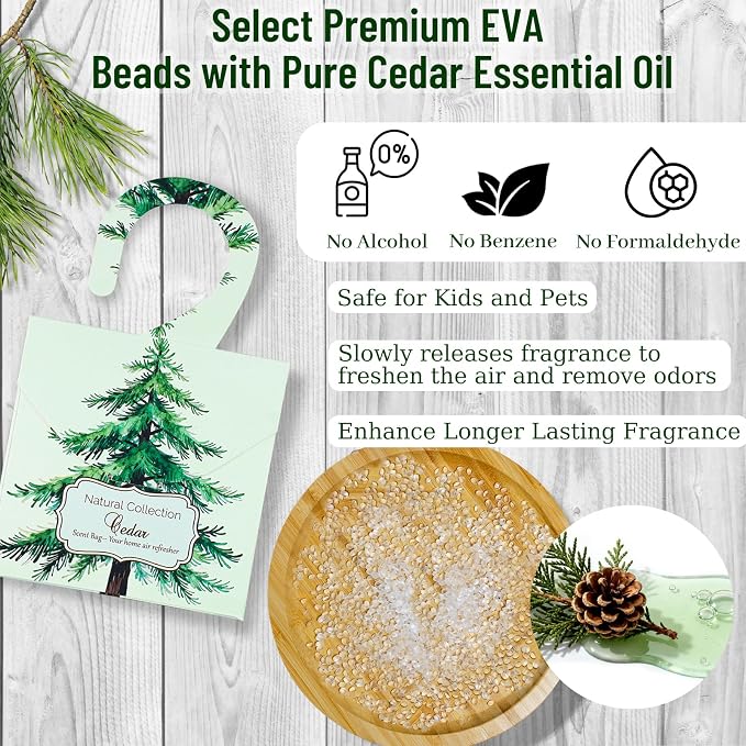 24 Packs Cedar Sachets for Drawers and Closets, Drawer Deodorizers Closet Freshener Scented Sachets with 10 Hanging Bags Home Fragrance, Long Lasting