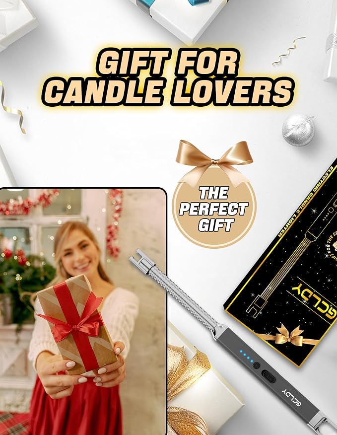 Electric Candle Lighter, Best Stocking Stuffers 2025 for Women Men Adults, Birthday Gift for Women Wife Mom Sister Nana Men, Long Rechargeable Lighter for Candle Grill Home Kitchen BBQ Camping