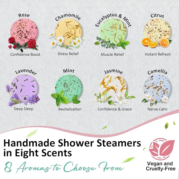 Shower Steamers Aromatherapy Birthday Gifts for Women - 8 Pcs Mothers Day Gifts for Mom Wife Daughter Grandma, Self Care with Natural Essential Oils Relaxation Home Spa Gift Set (Pink)