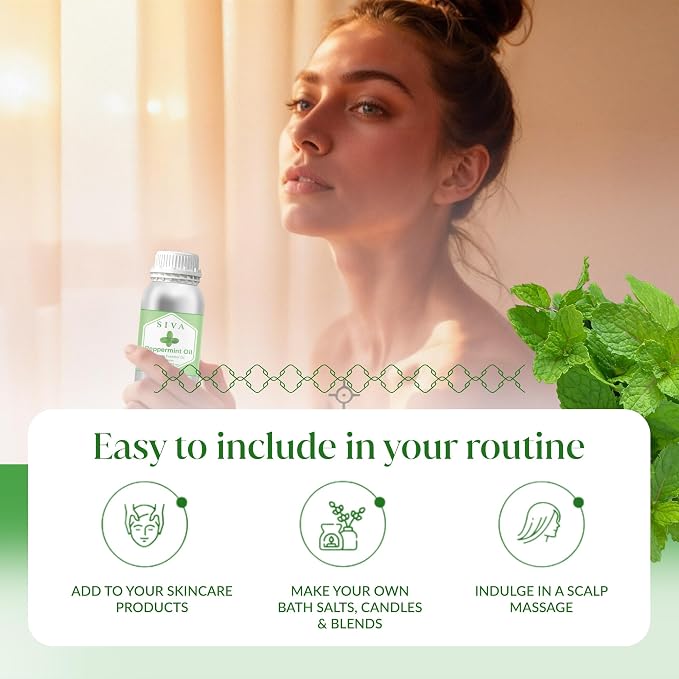 Siva Peppermint Essential Oil 16 Fl Oz – for Diffuser, Skin & Hair Care – Ideal for Aromatherapy, Massage & DIY Blends