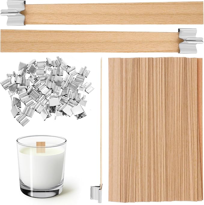 120pcs Natural Wood Wicks for Candle Making, Crackling Wooden Wicks with Metal Bases,5.1 "x 0.5" x0.02 Thin Crackling Wick for Soy Wax, Coconut Wax, Perfect for DIY Candle-Making, Long Lasting Flame