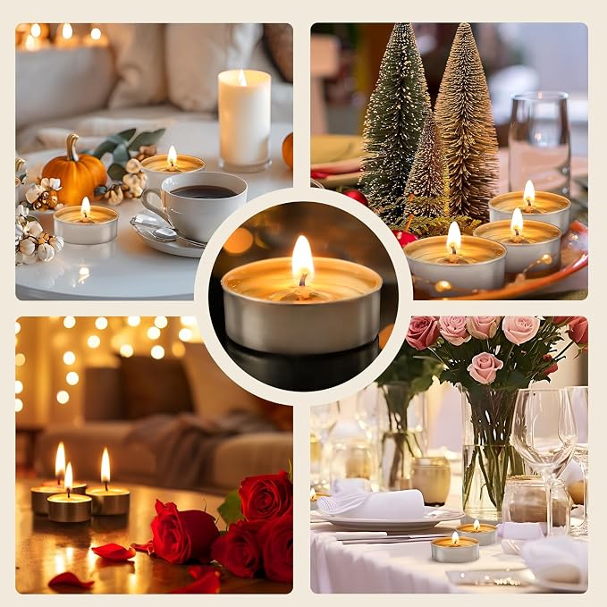 Soy Tea Lights Candles 100 Pack,4 Hours Long Burning-Natural Soy Wax Tealights Candles,Paraffin-Free,Unscented,Clean Burn Tea Lights Votive Candle Bulk for Weddings,Dinner