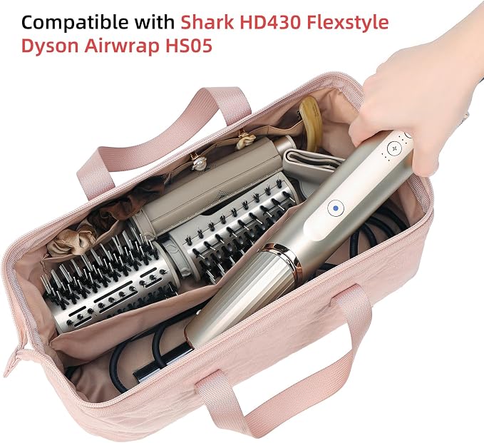 NISHEL Hair Tools Travel Carrying Bag, Portable Hair Air Wrap Dryer Case, Hair Dryer/Curling Iron/Airstraight Attachment Organizer, Pink