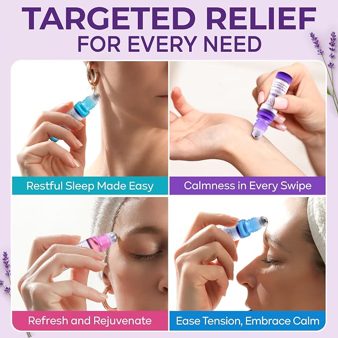 4 Pcs Roll On Essential Oils Set - Essential Oil Roll On Set for Relaxation & Sleep Aid, Essential Oil Roller Set Travel Size 0.35 fl oz