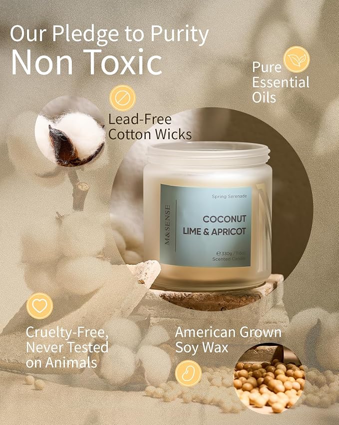 M&SENSE Coconut Scented Candle, 11.6oz Natural Organic Soy Wax, 70-Hour Long Lasting Burning, Clean Burn Non Toxic Tropical Candle for Home, Fruit Scent 2-Wick Housewarming Gift for Family Friends
