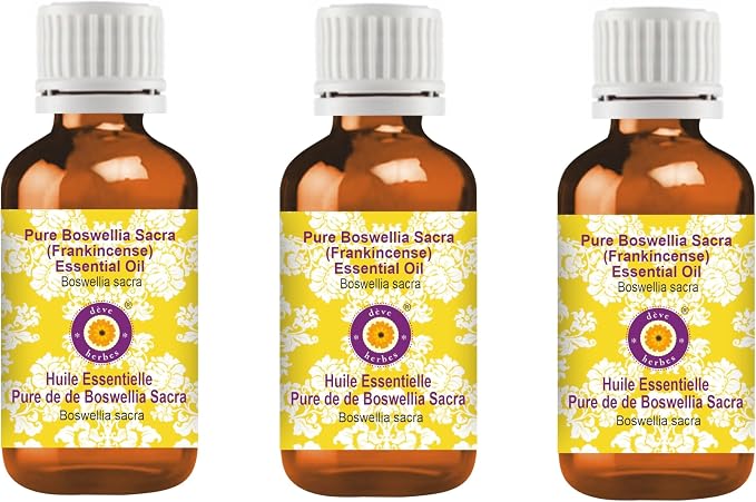 Deve Herbes Pure Boswellia Sacra (Frankincense) Essential Oil (Boswellia Sacra) Steam Distilled 100ml X 3 (10 oz)