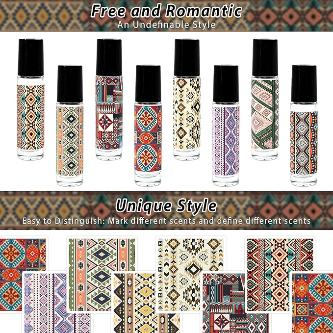 Cocurb 10ml Rose Quartz Roller Bottles for Essential Oil,8 Packs Refillable Thick Clear Glass Roller Ball Applicator with Boho Stickers and Liquid Dispensing Tools for Daily Care,Travel&DIY Gifts