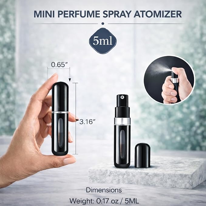 4 Pcs Refillable Perfume Atomizer, Travel Perfume Bottle Refillable and Leak-Proof, Portable Empty Cologne Atomizer, Mini Refillable Perfume Bottle for Pocket, Easy to Refill Decant Sprayer (5 ml)