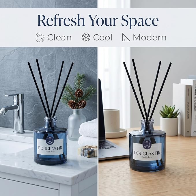 CW Studio Reed Diffuser Set – 6 Empty Glass Bottles with Caps, 1000ml Refill Bottle & 24 Reed Sticks – DIY Home Fragrance Kit for Living Room, Bedroom, Office | Blue Linens